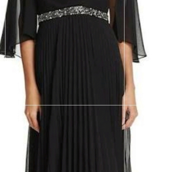 𝅺Laundry by Shelli Segal Women's Black V Neck Cape Sleeve Chiffon Evening Gown - Picture 10 of 11